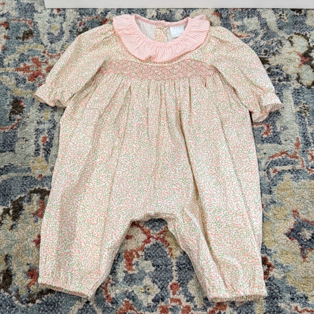 Edgehill Collection Romper Girls 3M Pink Floral Smocked Cottagecore EUC